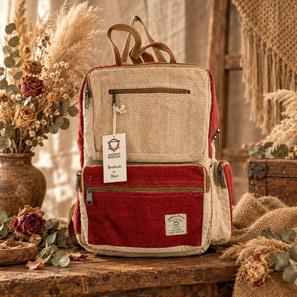 Mochila grande de cáñamo - Vino y crema