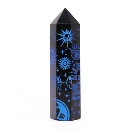 Puntas de Obsidiana Negra (aprox 60-70 gm 9cm) - Historia Mística - Azul Oscuro - Torres de Obsidiana Negra