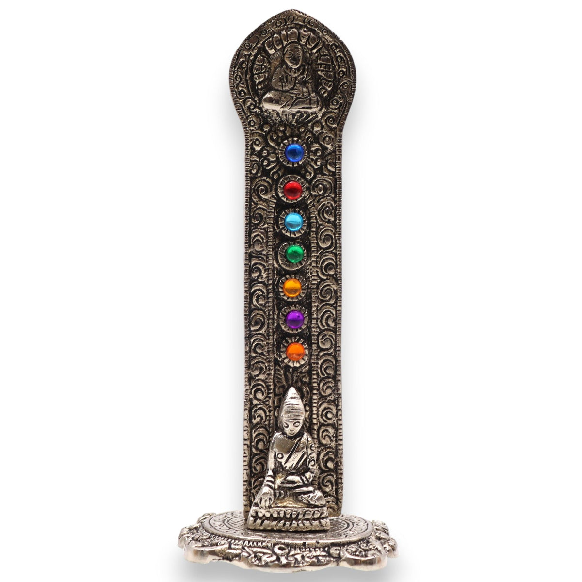 Porta-incienso Buda Torre 7 Chakras 16x6x7cm - Portainciensos de aluminio hechos a mano