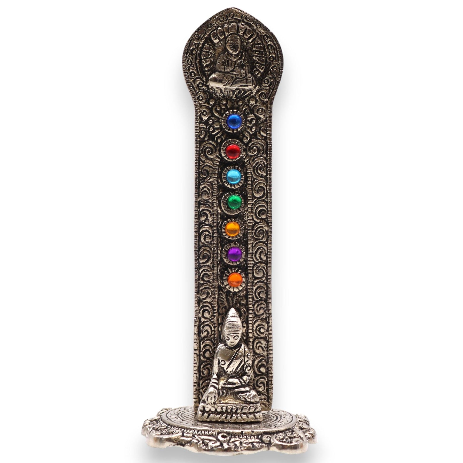 Porta-incienso Buda Torre 7 Chakras 16x6x7cm - Portainciensos de aluminio hechos a mano