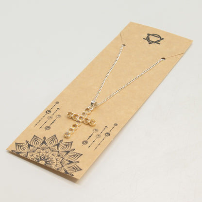 Colgante devocional indio - plateado (cadena de 45 cm) - crucifijo de citrino