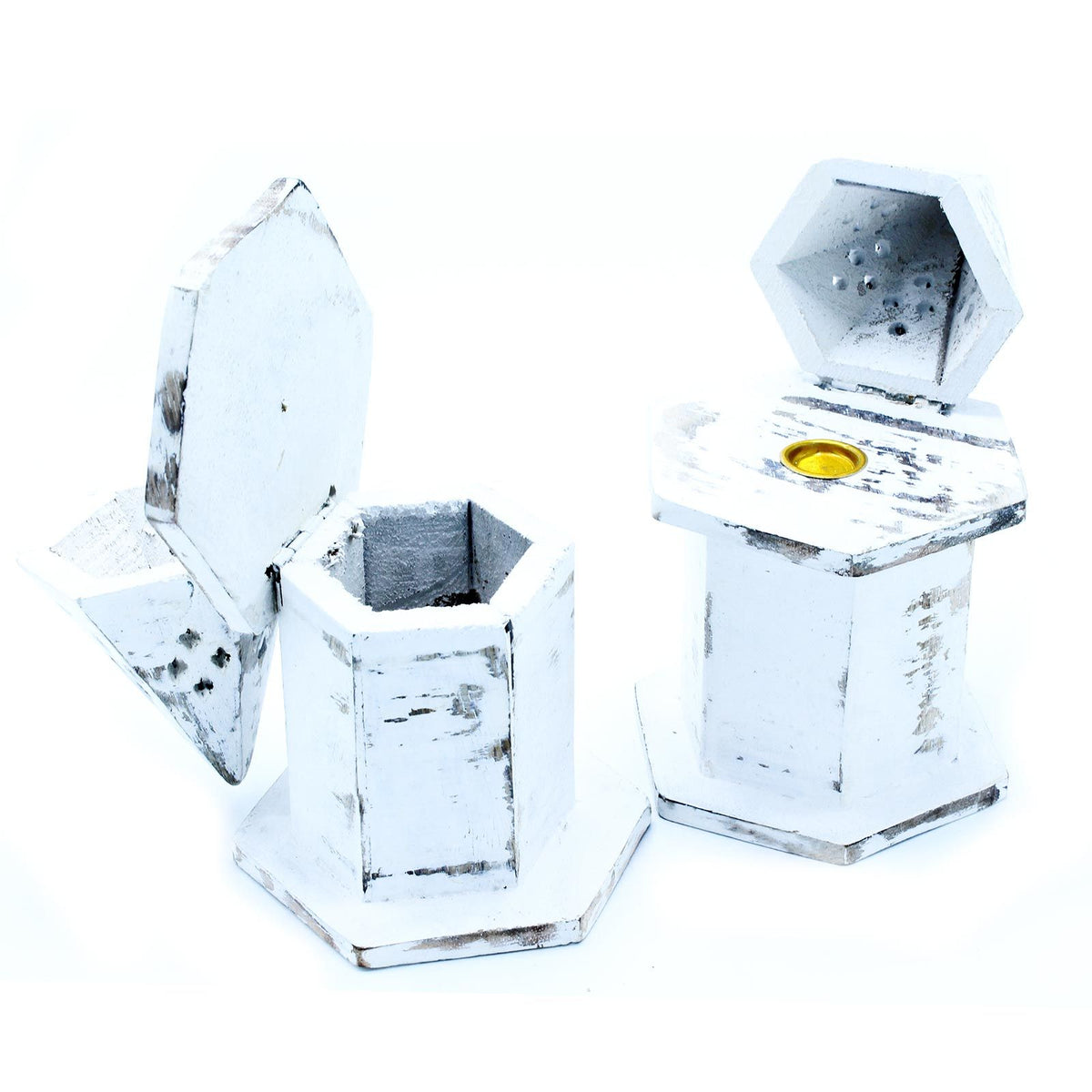 Porta Incienso Acabado en Blanco - Mini Casa Pirámide - Porta-inciensos de madera