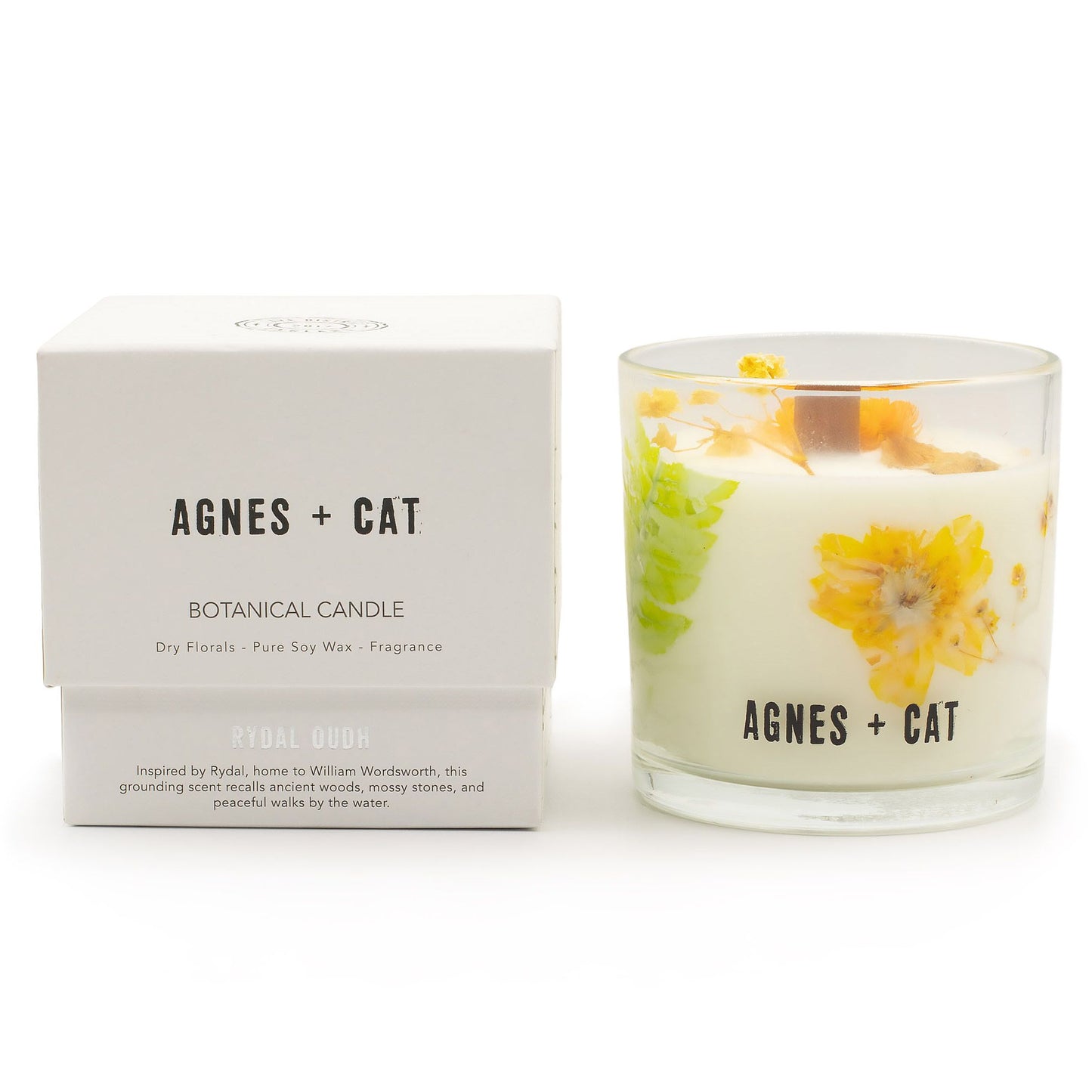 Agnes + Cat Vela de Cera de Soja Botánica - Rydal Oudh - Agnes + Cat Velas botánicas de cera de soja, Cruelty Free