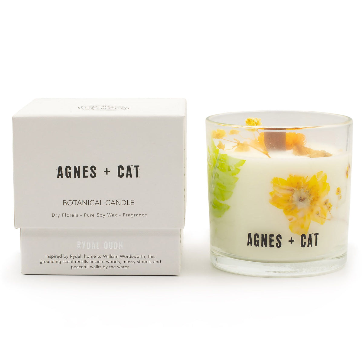 Agnes + Cat Vela de Cera de Soja Botánica - Rydal Oudh - Agnes + Cat Velas botánicas de cera de soja, Cruelty Free