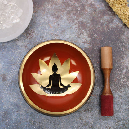 Juego de Cuenco Tibetano Lrg - Buda - Negro/Naranja 14cm