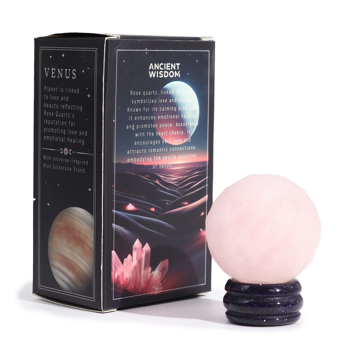 1x Planeta de Cuarzo Rosa con Soporte Solar (VÉNUS) - 40mm - Planetas de piedras preciosas con apoyo solar