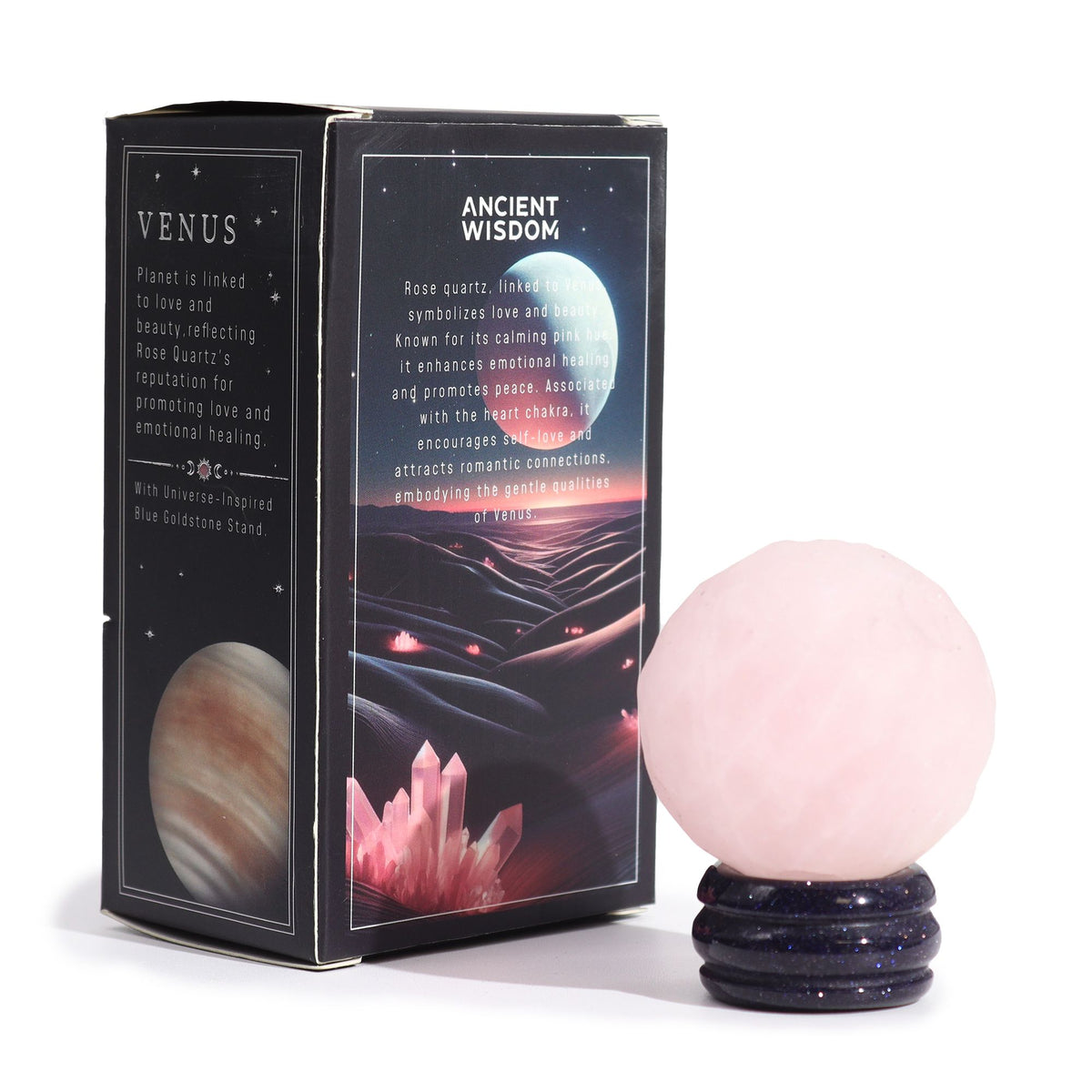 1x Planeta de Cuarzo Rosa con Soporte Solar (VÉNUS) - 40mm - Planetas de piedras preciosas con apoyo solar