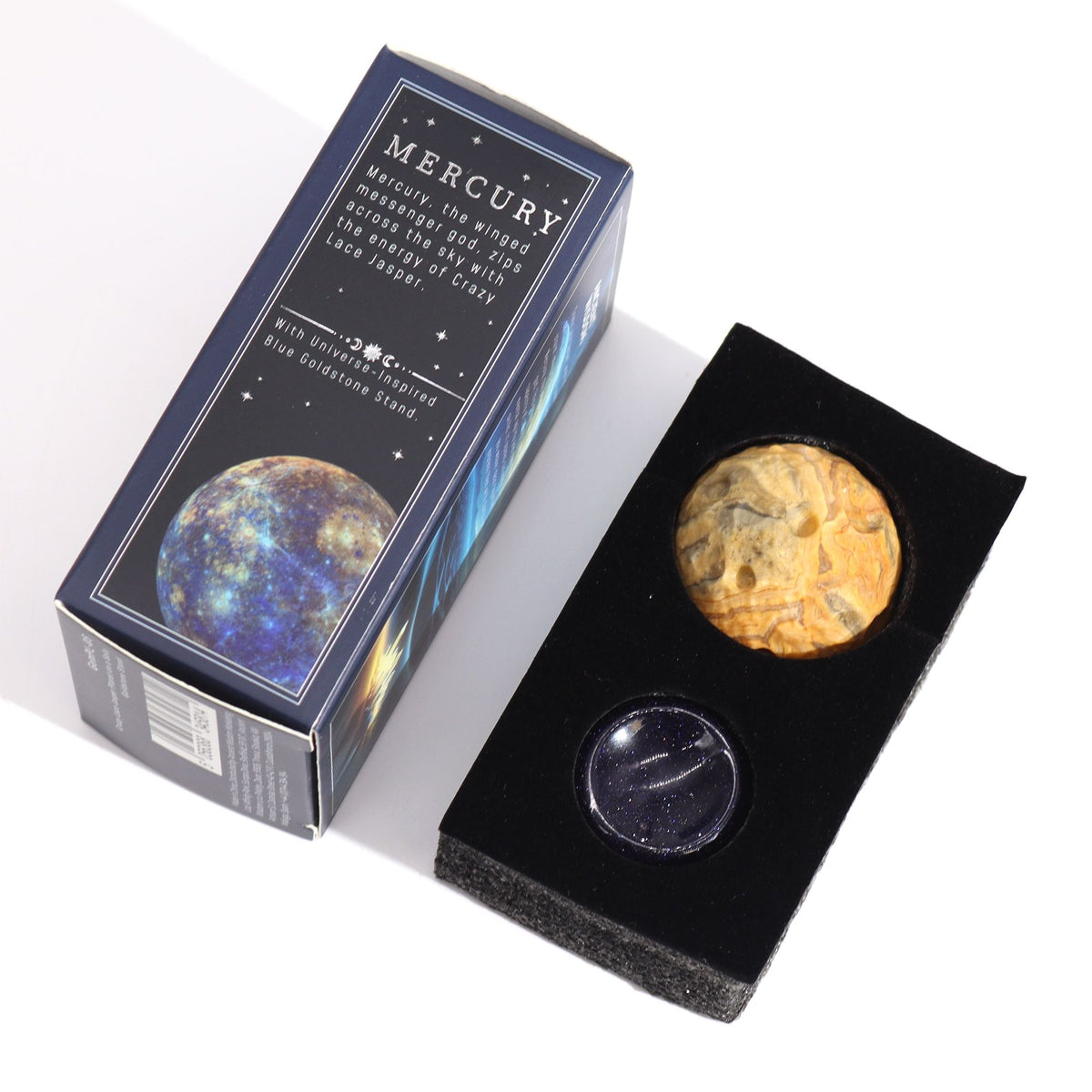 1x Planeta de Jaspe con Soporte Solar (MERCURY) - 40mm - Planetas de piedras preciosas con apoyo solar