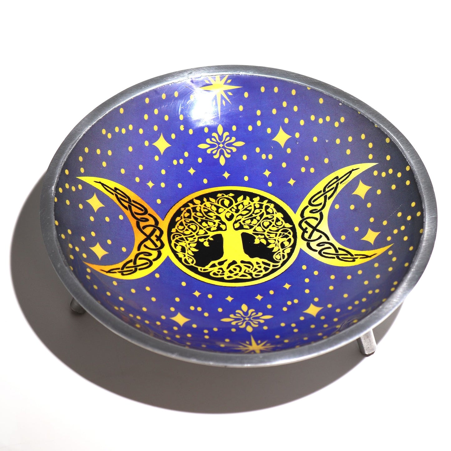 Plato de ofrendas esmaltado de tres patas - Luna triple morada