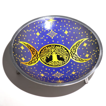 Plato de ofrendas esmaltado de tres patas - Luna triple morada