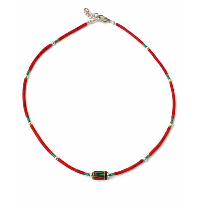 Collar nepalí de gemas extrafinas - Coral Tribal Bead
