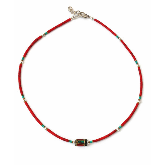 Collar nepalí de gemas extrafinas - Coral Tribal Bead