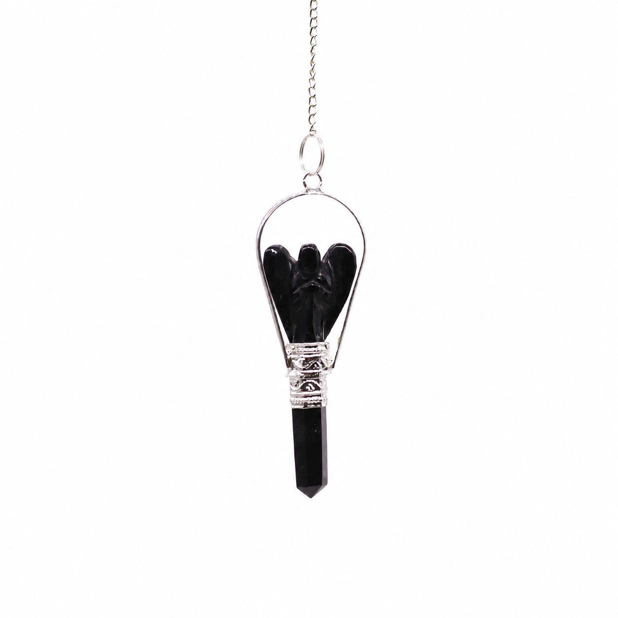 Péndulo de ángel con anillo de ágata negra