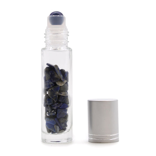Botella de rodillo de aceite esencial de piedras preciosas - Sodalita - Tapa plateada - Botellas Roll-on con gemas 10ml