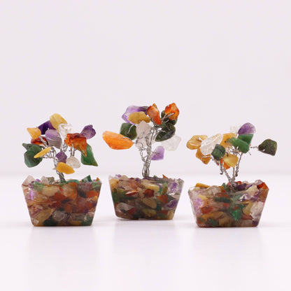 Mini árbol de piedras preciosas sobre base de orgonita - Piedras múltiples (15 piedras) - Mini Árboles De Piedras Preciosas