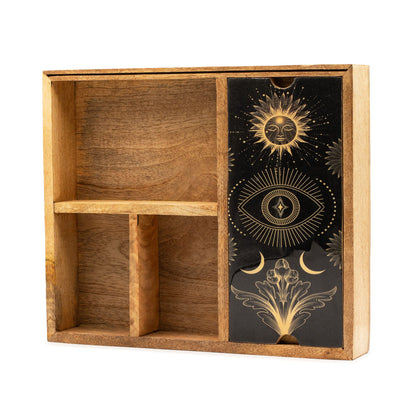 Caja de tarot de cuatro compartimentos con soporte para cartas - Almacenamiento de cartas del Tarot y cajas de lectura, Artis