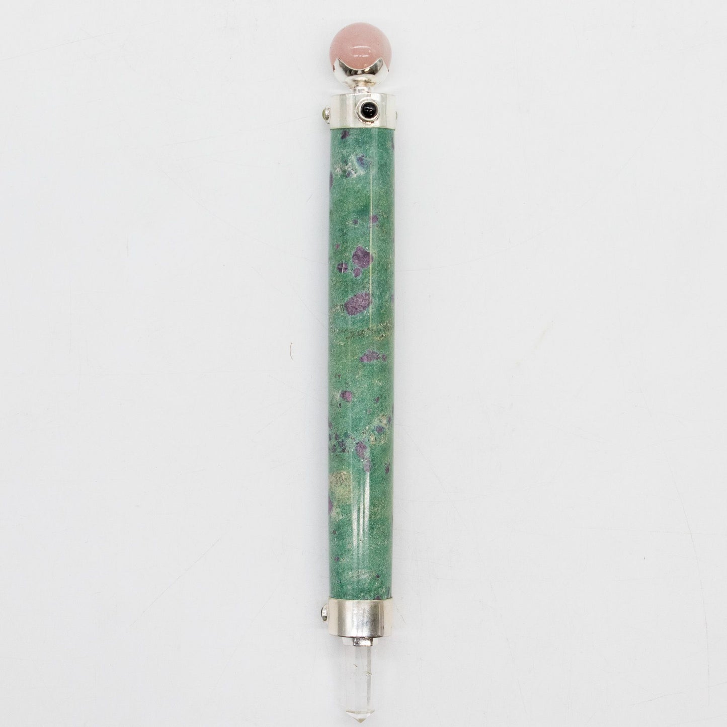 Varita de Corazón Verde - Rubí Fuchsite Cuarzo Rosa con bola de cristal en la parte superior - 23 cm