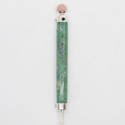 Varita de Corazón Verde - Rubí Fuchsite Cuarzo Rosa con bola de cristal en la parte superior - 23 cm