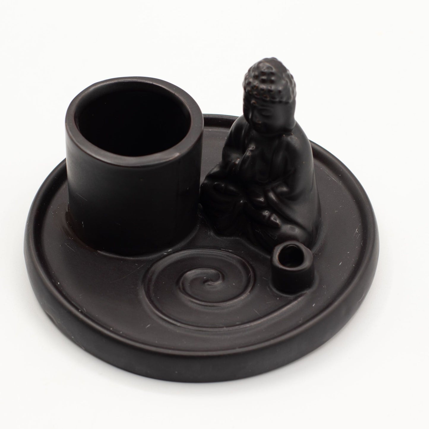 Plato de incienso de Buda multifuncional - cerámica negra mate - Placas de incienso de Buda