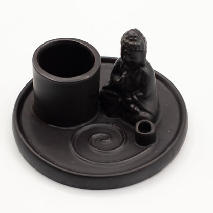 Plato de incienso de Buda multifuncional - cerámica negra mate - Placas de incienso de Buda