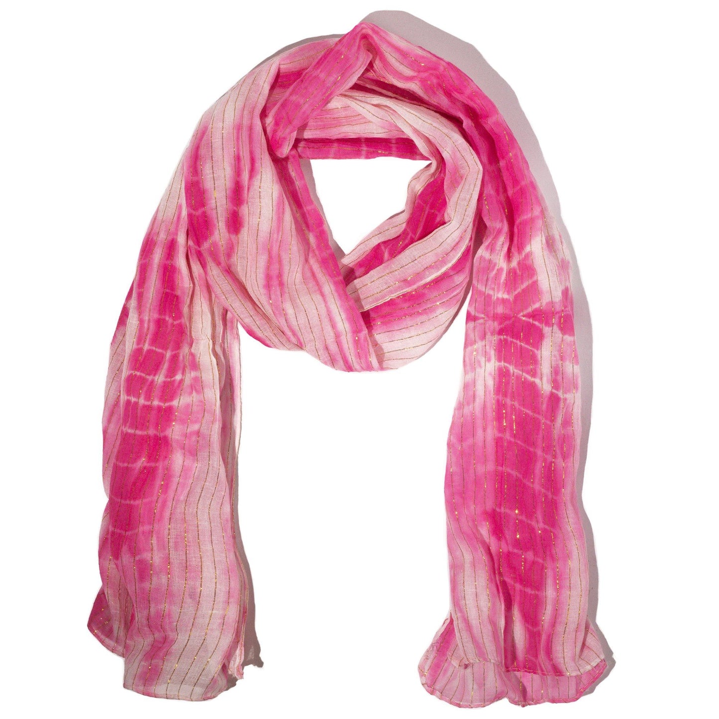 Nomad Sari Bufanda rosa brillante para fiestas – Hilo dorado (180×50 cm)