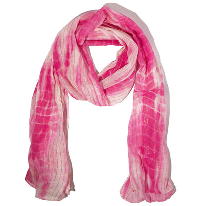 Nomad Sari Bufanda rosa brillante para fiestas – Hilo dorado (180×50 cm)