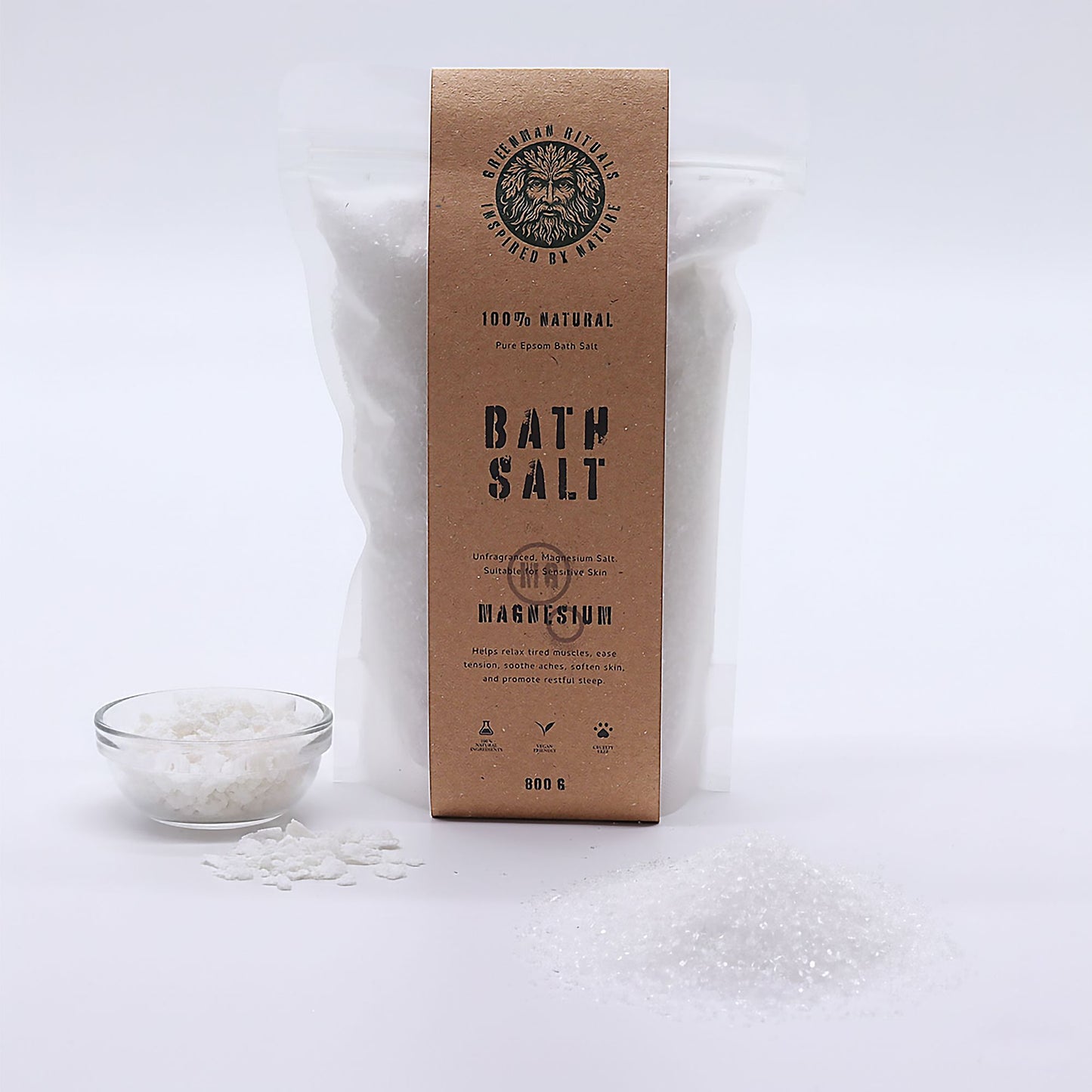 Greenman Rituals Sal de baño de Epsom con magnesio – Fórmula pura