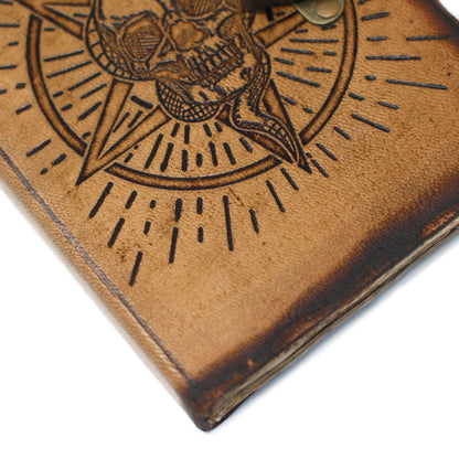 Cuaderno de Cuero Pentáculo y Calavera · Hojas Quemadas