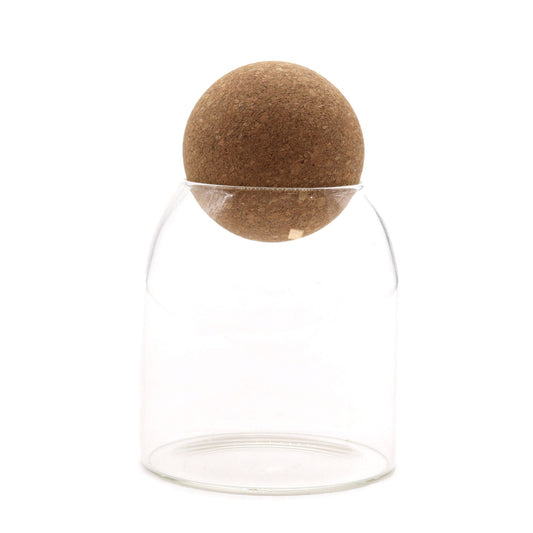 Cottage glass jar with cork ball - Transparent - 10 cm