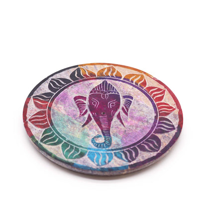 Porta-incienso Disco de Esteatita 10cm - Ganesha - Porta incienso de esteatita