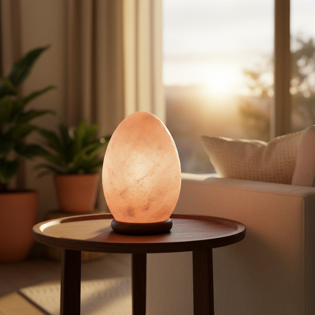 Egg-Shaped Salt Lamp - Wooden Base