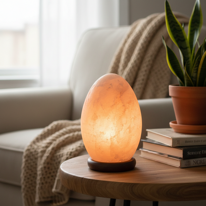 Egg-Shaped Salt Lamp - Wooden Base