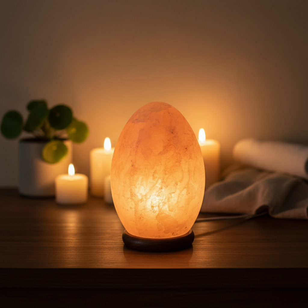 Egg-Shaped Salt Lamp - Wooden Base
