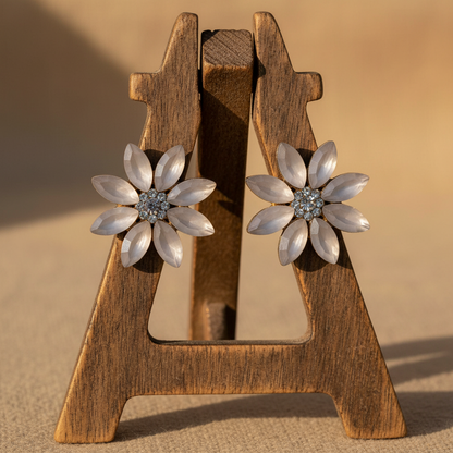 Pendientes de Cristal Vintage - Flores - Perla