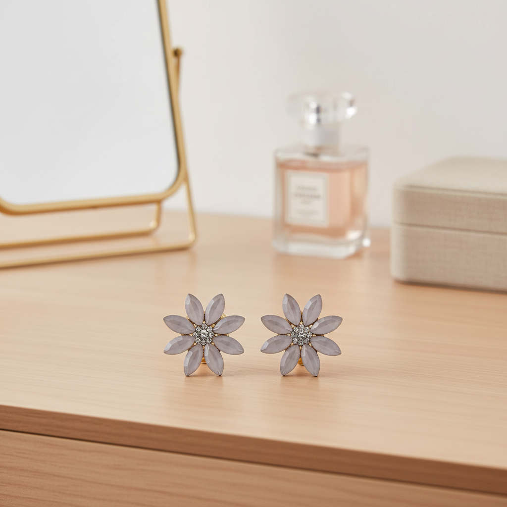 Vintage Crystal Earrings - Flowers - Pearl