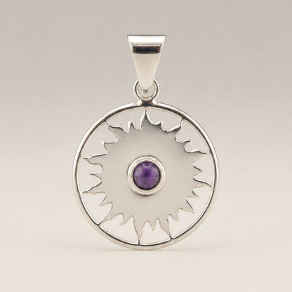 Colgante devocional de la India - plateado (cordón de 45 cm) - Amatista de adoración al sol