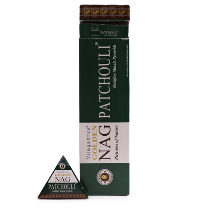 Conos de Incienso Jumbo Nag Dorado - Patchouli Reflujo 42g - Conos de Incienso Reflujo Inverso Jumbo Golden Nag