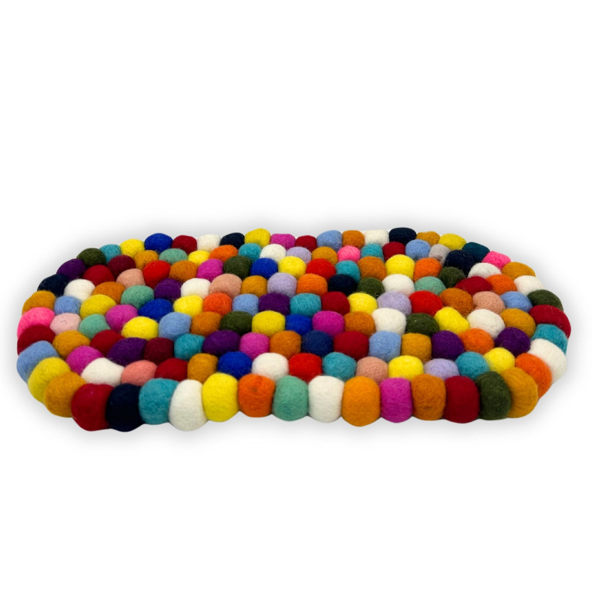 Tapete central ovalado de bolas de fieltro - 38 x 18 cm, multicolor