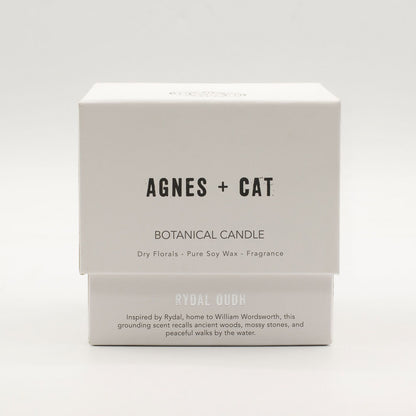 Agnes + Cat Vela de Cera de Soja Botánica - Rydal Oudh - Agnes + Cat Velas botánicas de cera de soja, Cruelty Free