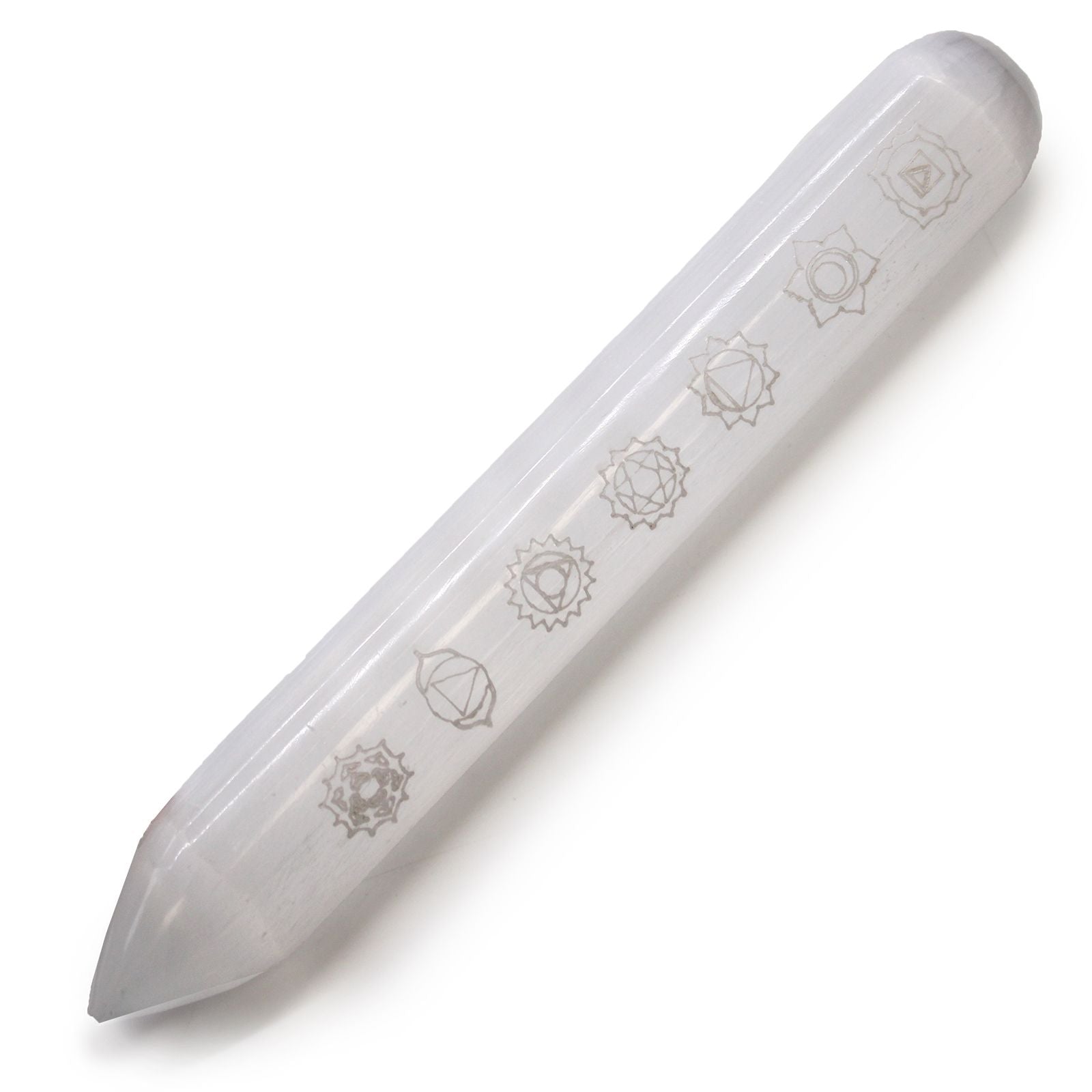 Varita Selenita - 16 cm (Punto uno Extremo) 7 Chakra - Varitas de Selenita, artesanal