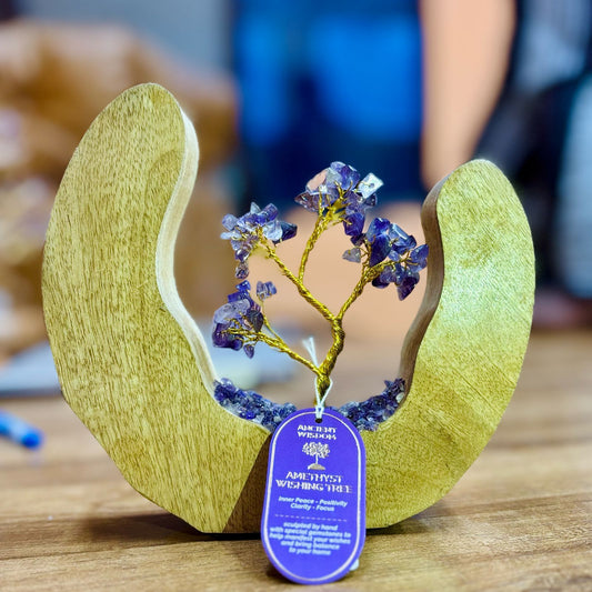 Jardín del Árbol de Piedras Preciosas - Anillo Abierto de Madera de Mango - Amatista - 60 chipstones - Jardines del árbol de