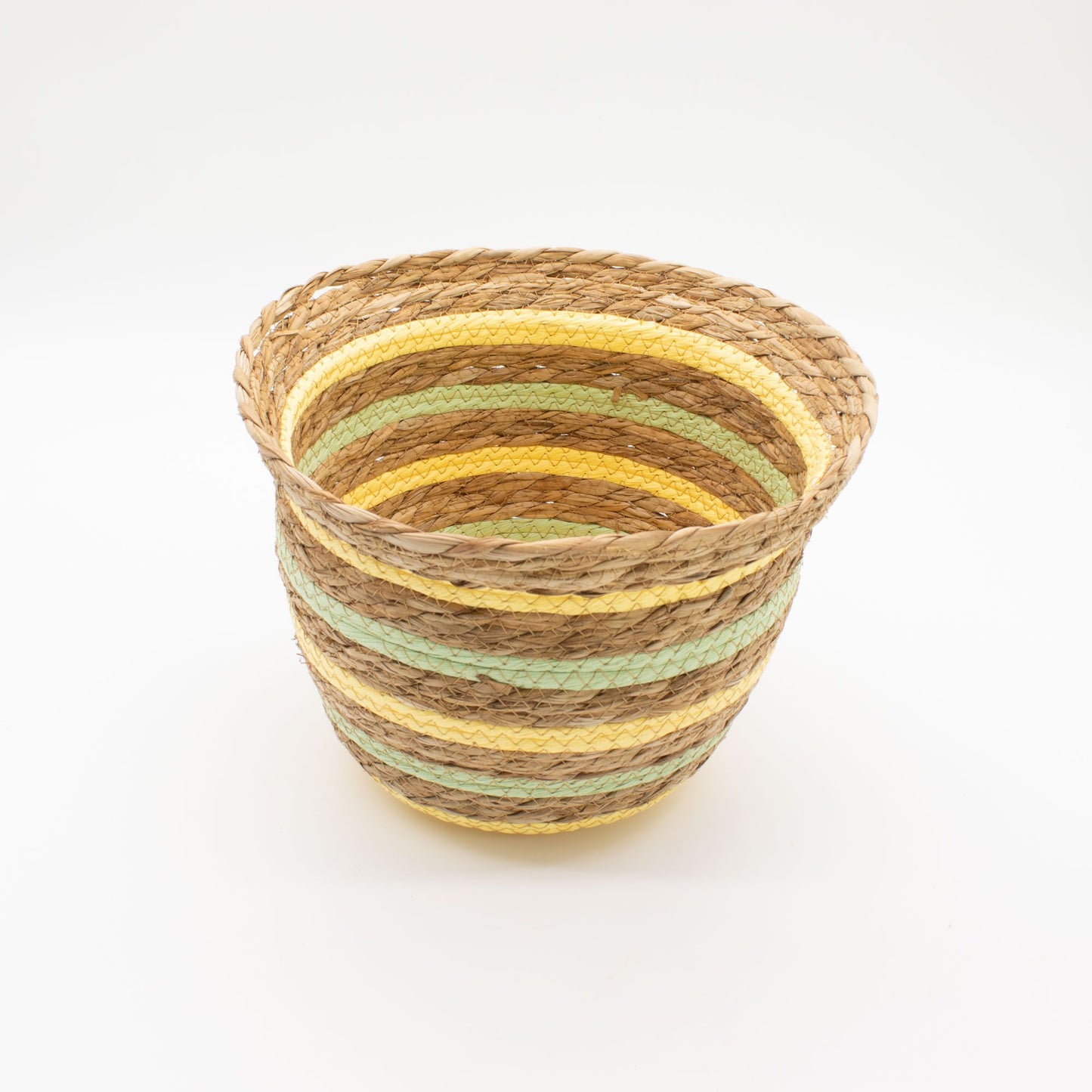Cestas con forma de jarrón de hierba marina y paja - Amarillo natural y verde - Juego de 3