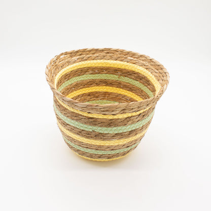 Cestas con forma de jarrón de hierba marina y paja - Amarillo natural y verde - Juego de 3