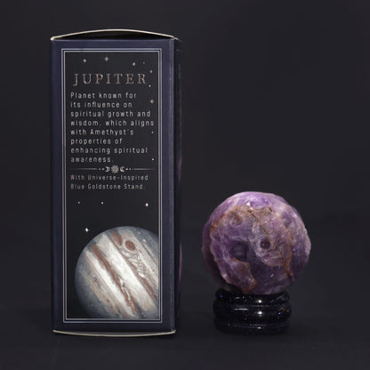 1x Planeta Amatista con Soporte Solar (JUPITER) - 40mm - Planetas de piedras preciosas con apoyo solar