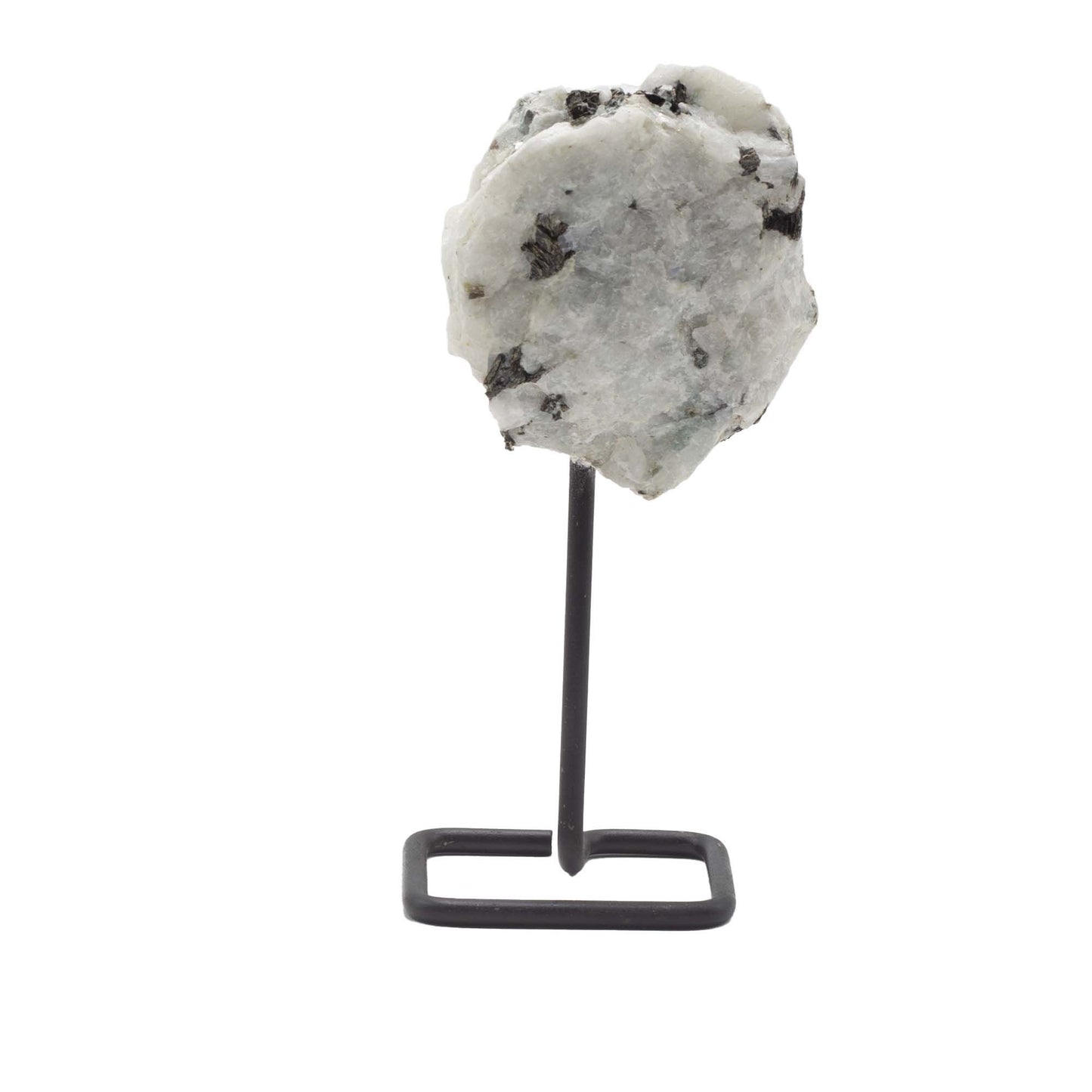 Muestra mineral en soporte metálico - Piedra lunar arcoíris