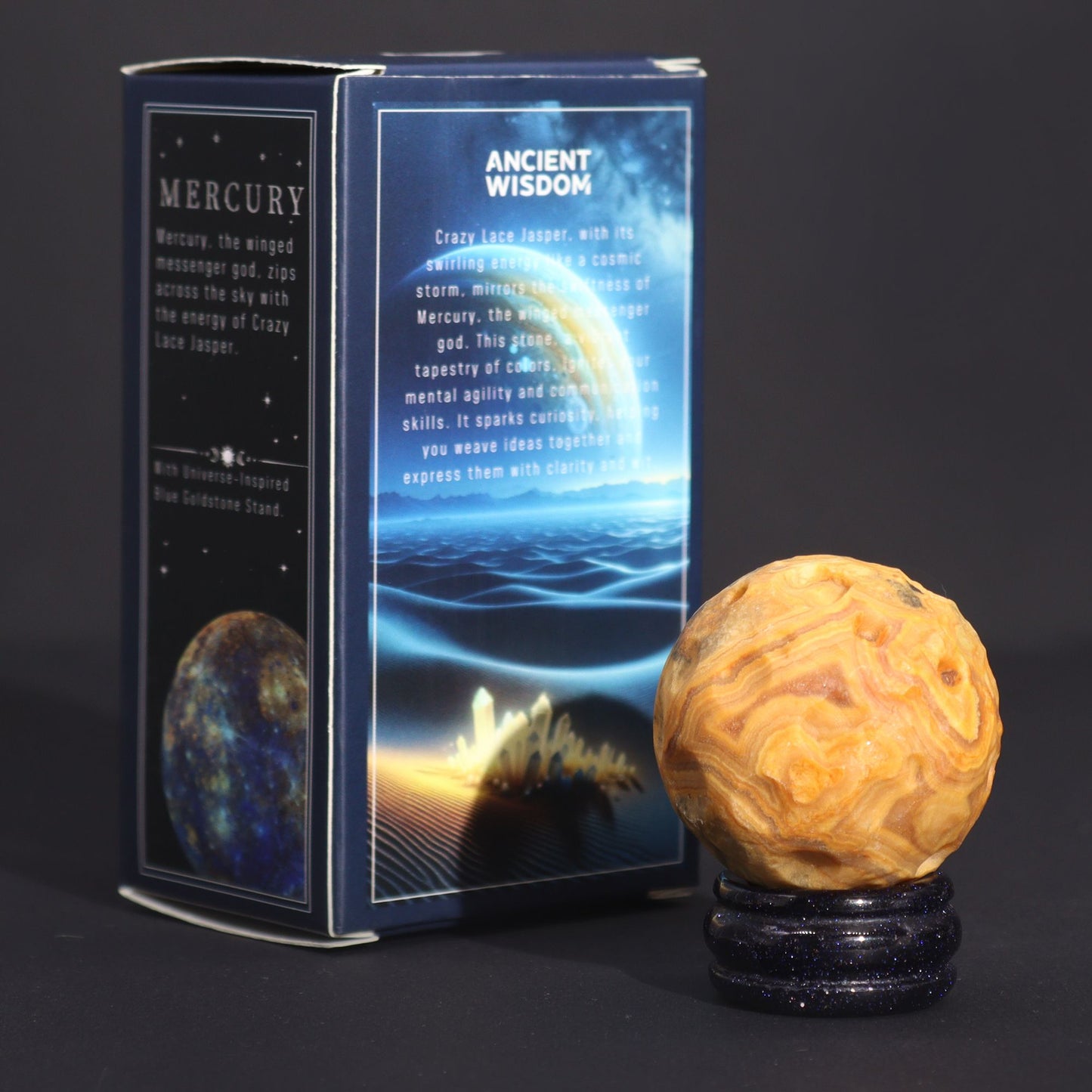 1x Planeta de Jaspe con Soporte Solar (MERCURY) - 40mm - Planetas de piedras preciosas con apoyo solar