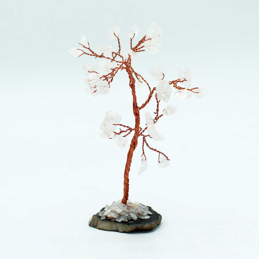 Árbol de piedras preciosas: Cuarzo de roca sobre base de ágata negra (35 piedras) - Gemstone Wishing Trees