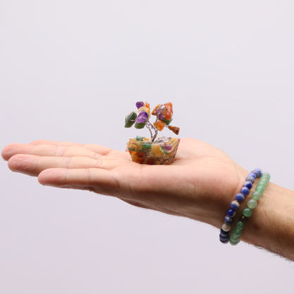 Mini árbol de piedras preciosas sobre base de orgonita - Piedras múltiples (15 piedras) - Mini Árboles De Piedras Preciosas