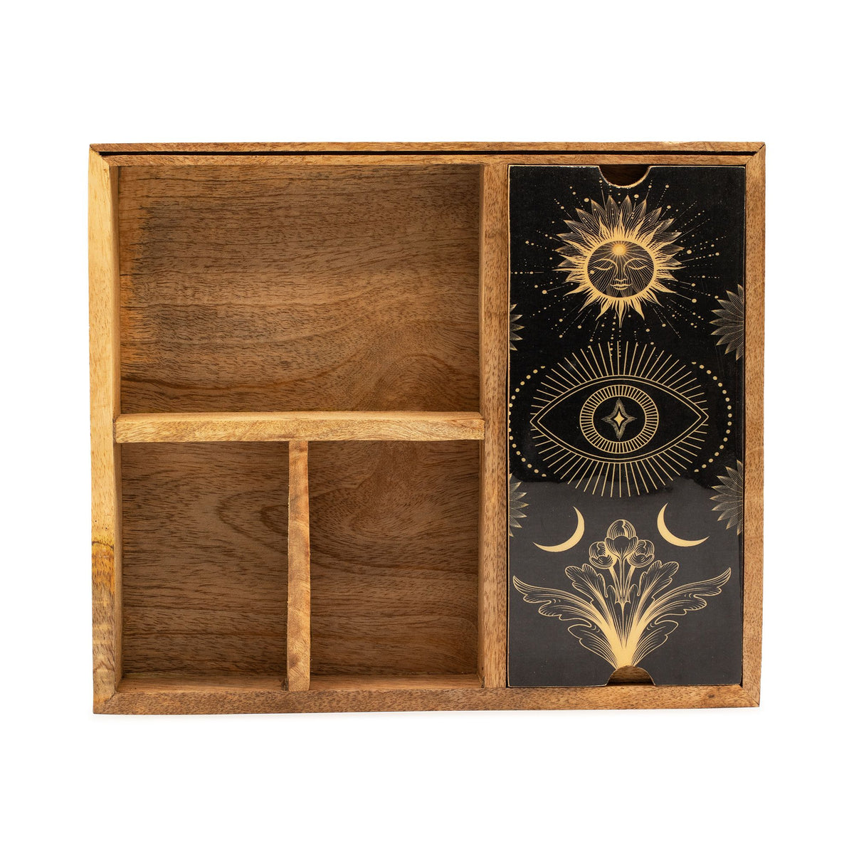 Caja de tarot de cuatro compartimentos con soporte para cartas - Almacenamiento de cartas del Tarot y cajas de lectura, Artis