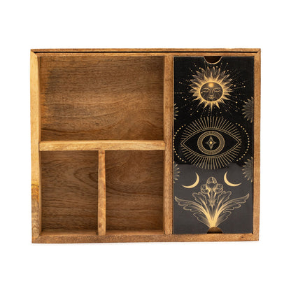 Caja de tarot de cuatro compartimentos con soporte para cartas - Almacenamiento de cartas del Tarot y cajas de lectura, Artis